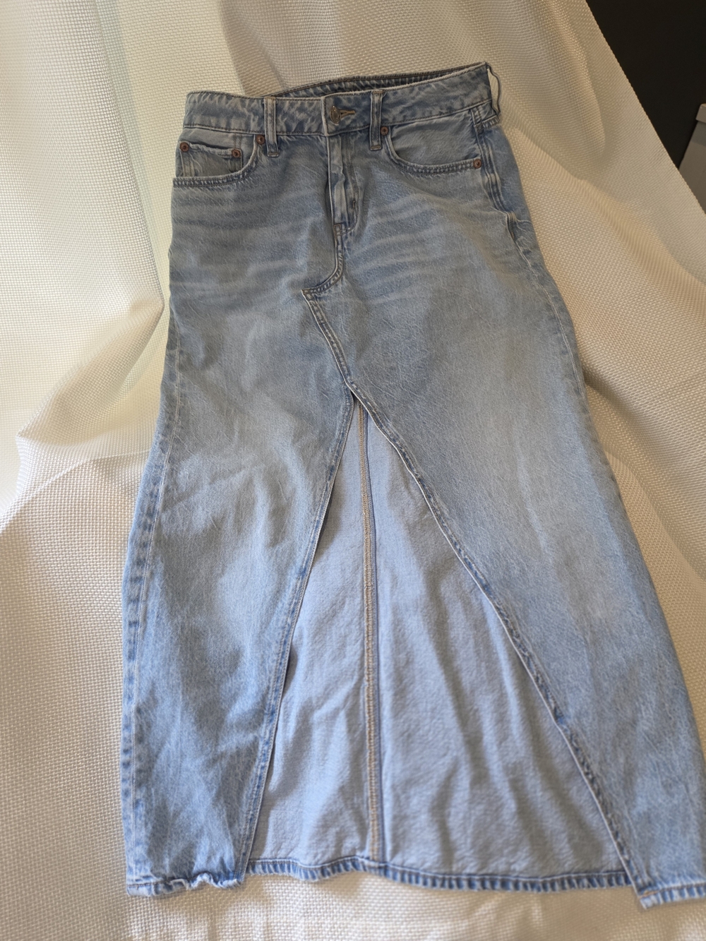 American Eagle Outfitters Light Blue Denim Maxi Skirt with Front Slit